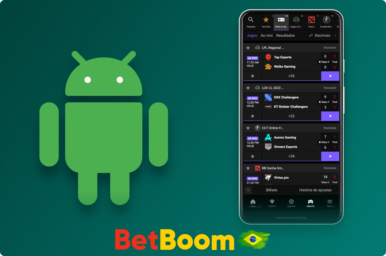 O aplicativo móvel BetBoom para dispositivos Android pode ser usado tanto para apostas esportivas quanto para jogos de cassino