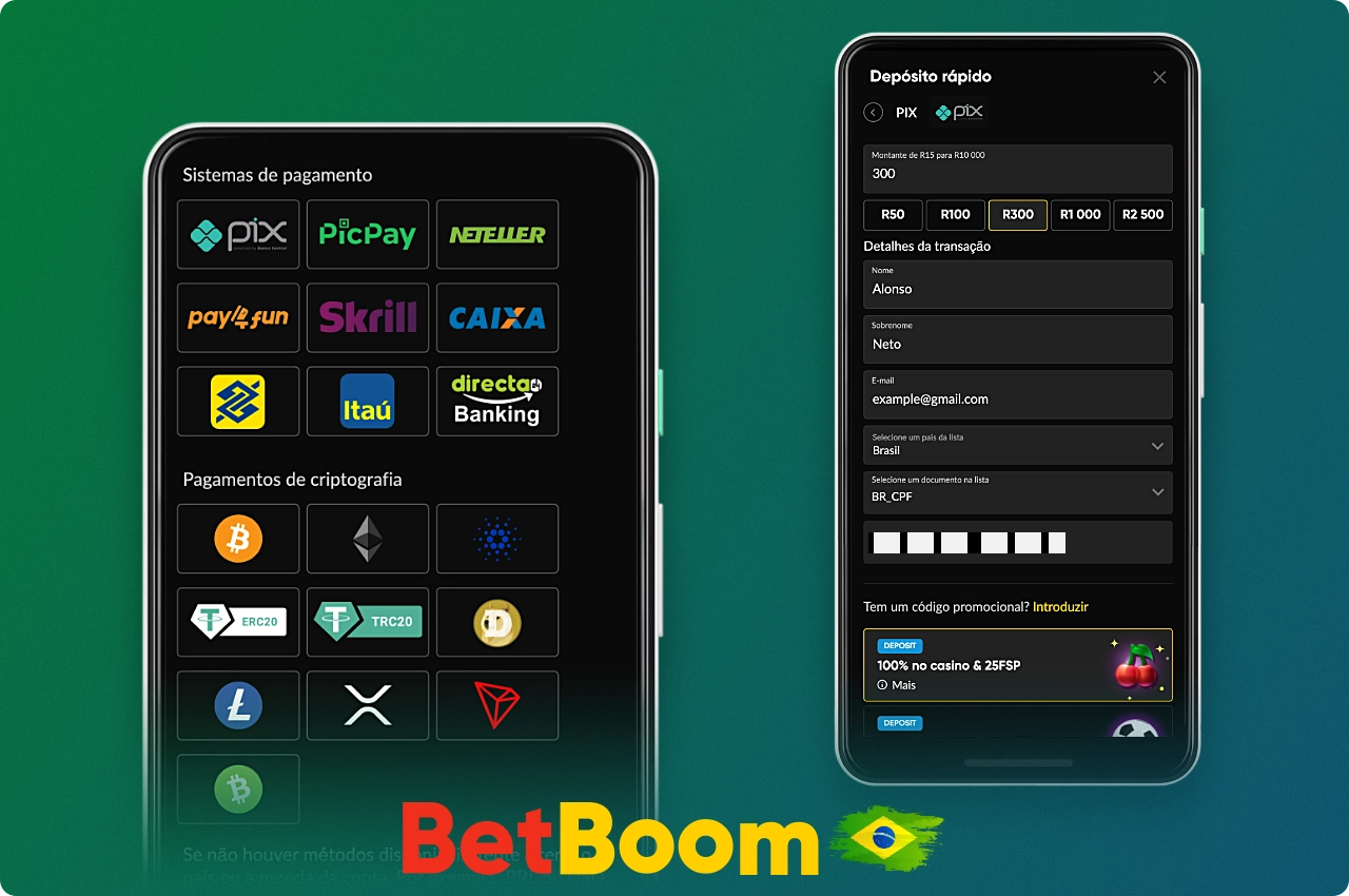 Usando o aplicativo BetBoom, você pode fazer um depósito de um valor conveniente usando os métodos de pagamento disponíveis