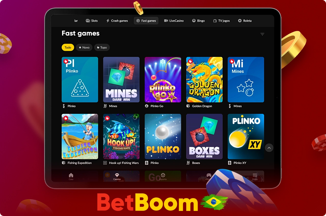 O cassino on-line Betboom tem dezenas de jogos rápidos, cuja especialidade é uma sessão curta
