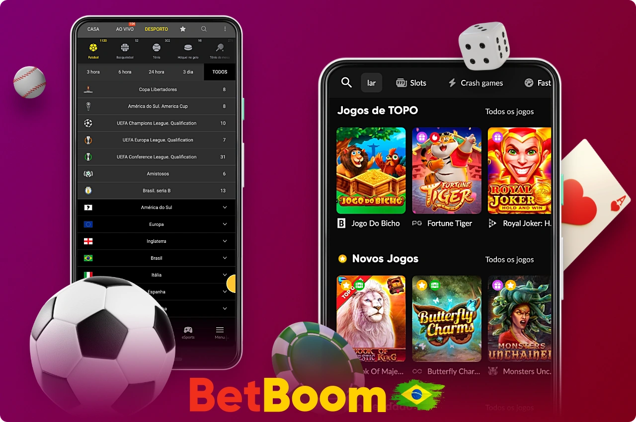 Há diferentes tipos de jogos de azar disponíveis no aplicativo móvel BetBoom