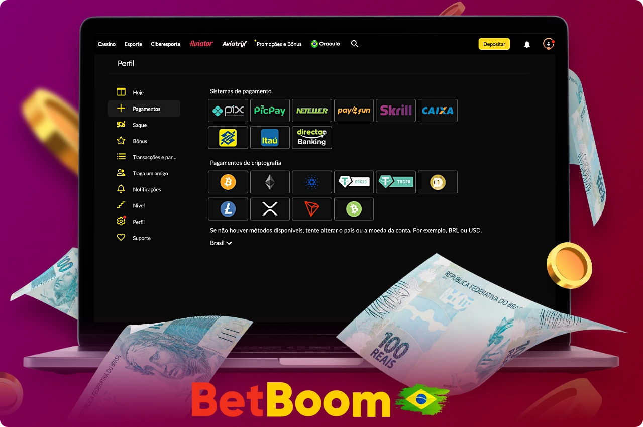 Para a conveniência dos usuários, o Betboom oferece uma variedade de opções de pagamento que podem ser usadas tanto para depósitos quanto para saques